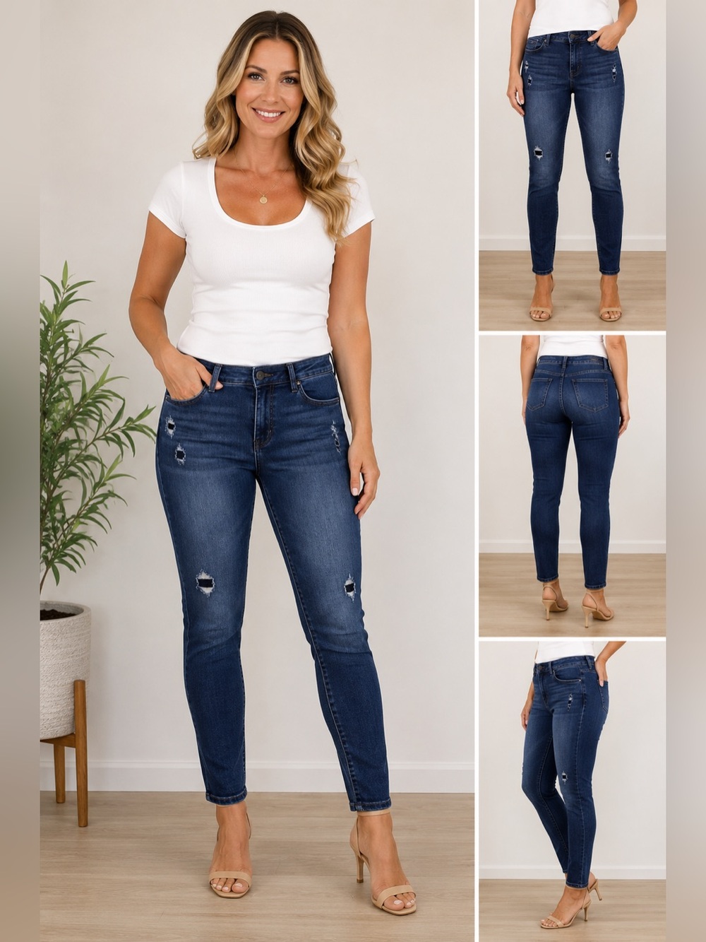 Cabi Jeans Women’s Size 12 Dark Wash Distressed Skinny Jeans Stretch Denim #1113